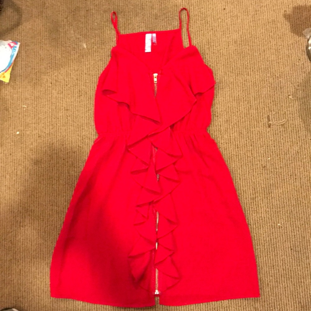 Red ruffle front dress